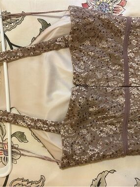 Night Way Collections Taupe Lace  Evening Maxi Dress